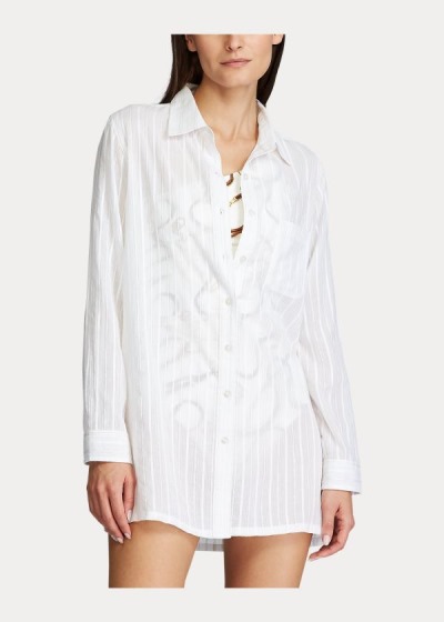 Camisa Ralph Lauren Mujer Blancos - Striped - WQFNK6048